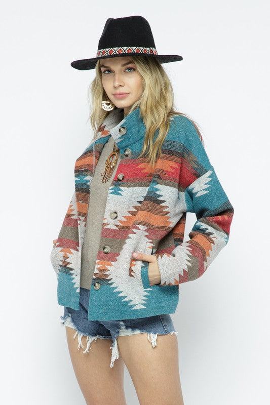 Blue B Soft Comfy Lightweight Aztec Pattern Jacket