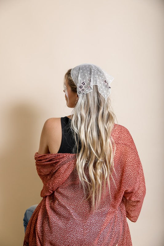 Tulle Lace Embroidered Poppy Headscarf - Boho Soho