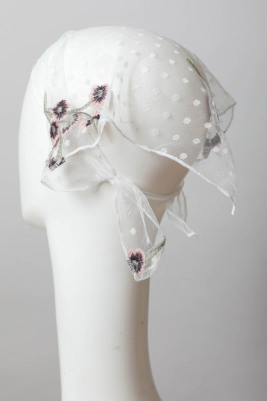 Tulle Lace Embroidered Poppy Headscarf - Boho Soho