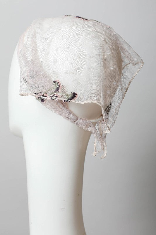 Tulle Lace Embroidered Poppy Headscarf - Boho Soho