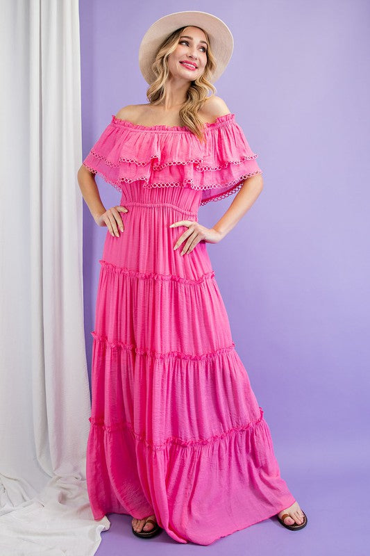 Eesome Off the Shoulder Ruffle Maxi Dress