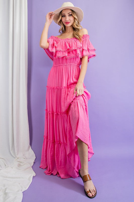 Eesome Off the Shoulder Ruffle Maxi Dress