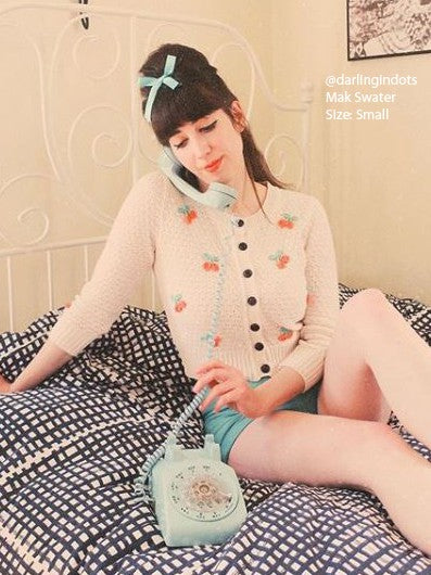 Mak Cherry Crochet Pom Pom Cropped Cardigan Sweater