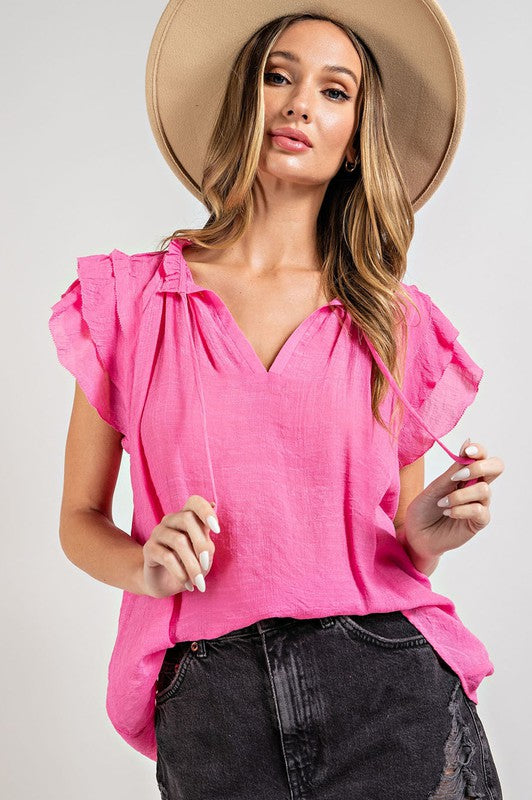 Tiered Ruffle Sleeve Short Sleeve Blouse