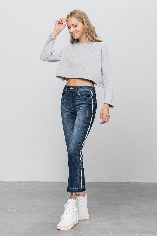 Denim Lab USA Frayed Hem Cropped Straight Jeans