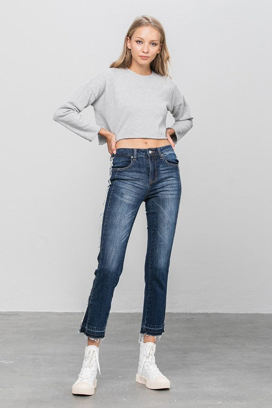 Denim Lab USA Frayed Hem Cropped Straight Jeans