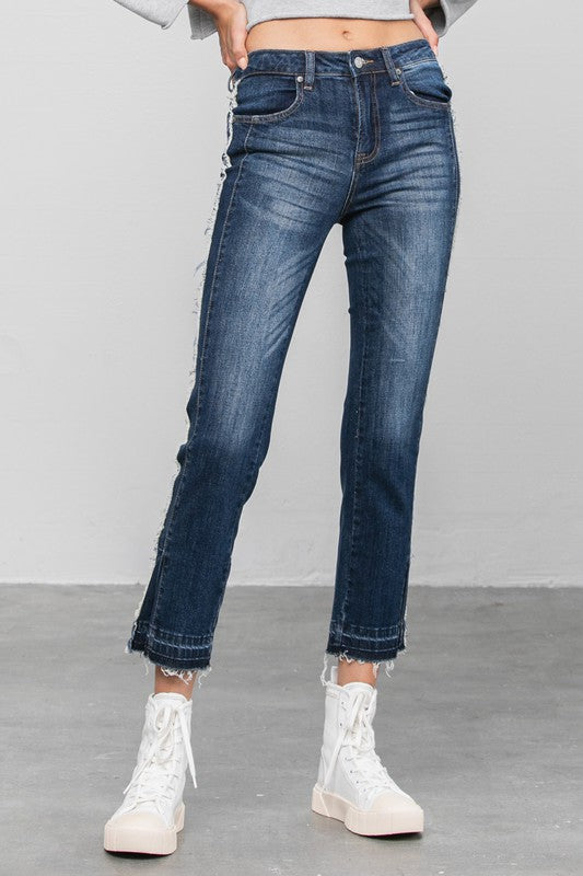 Denim Lab USA Frayed Hem Cropped Straight Jeans