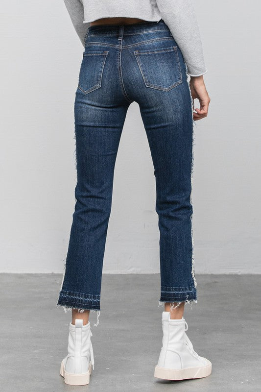 Denim Lab USA Frayed Hem Cropped Straight Jeans