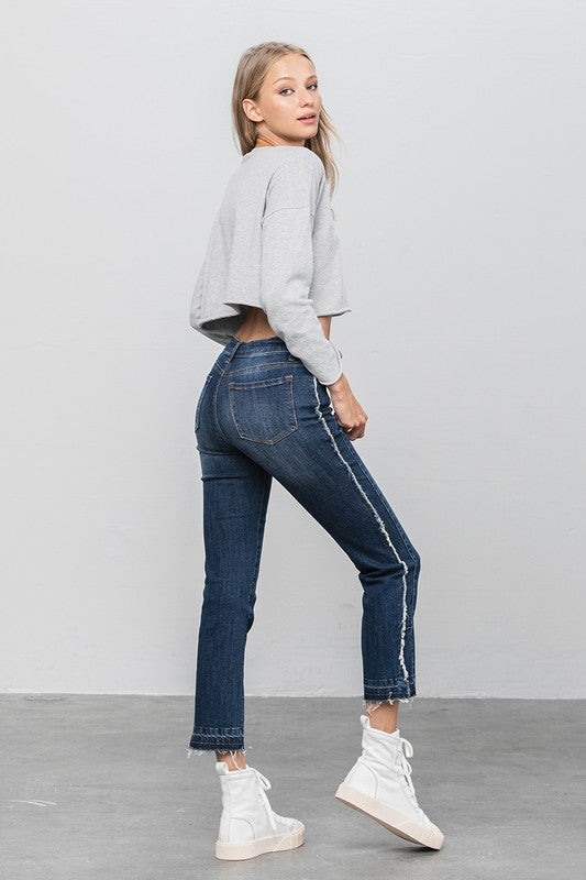 Denim Lab USA Frayed Hem Cropped Straight Jeans