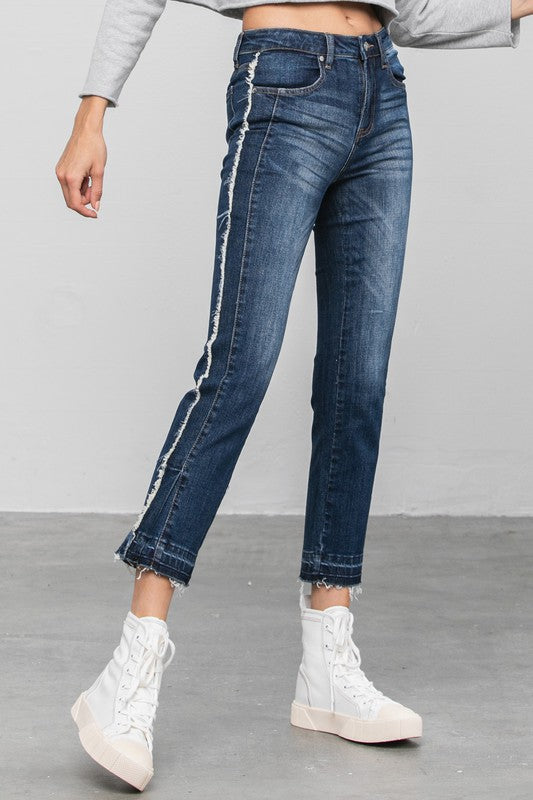 Denim Lab USA Frayed Hem Cropped Straight Jeans