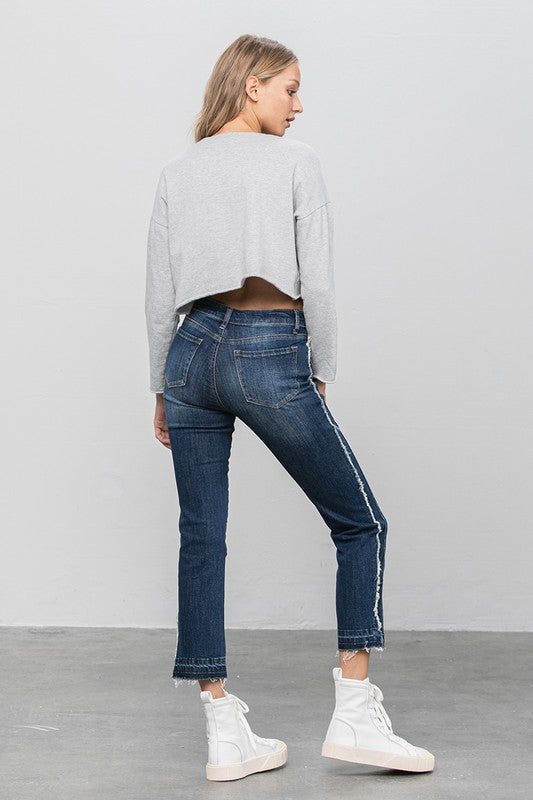 Denim Lab USA Frayed Hem Cropped Straight Jeans