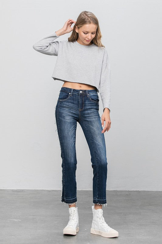 Denim Lab USA Frayed Hem Cropped Straight Jeans