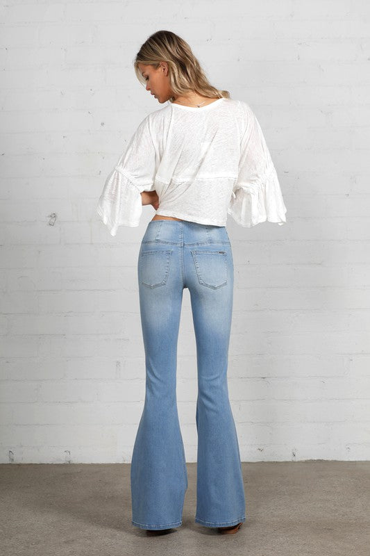 Denim Lab USA Mid Rise Banded Wide Flare Jeans