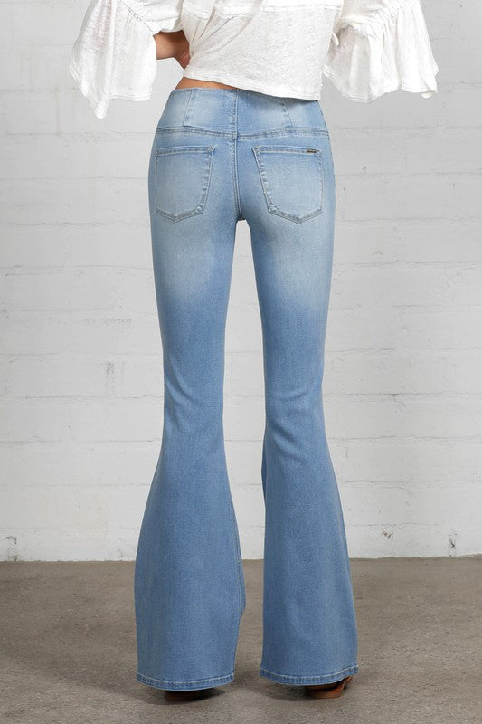 Denim Lab USA Mid Rise Banded Wide Flare Jeans