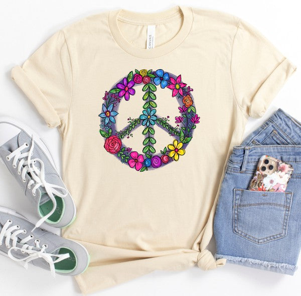 Floral Peace Sign Graphic Tee Plus Size