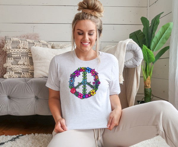 Floral Peace Sign Graphic Tee Plus Size