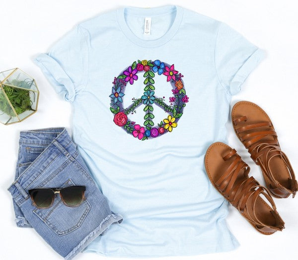 Floral Peace Sign Graphic Tee Plus Size