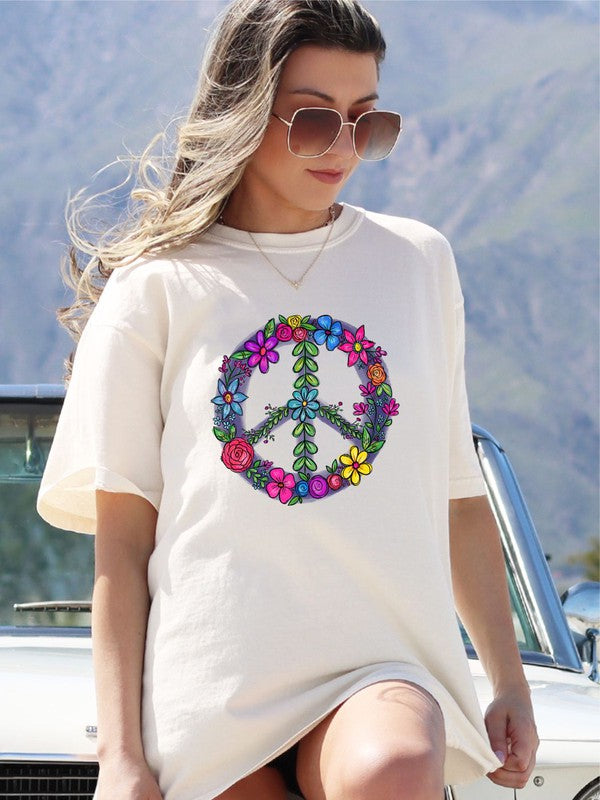 Floral Peace Sign Graphic Tee