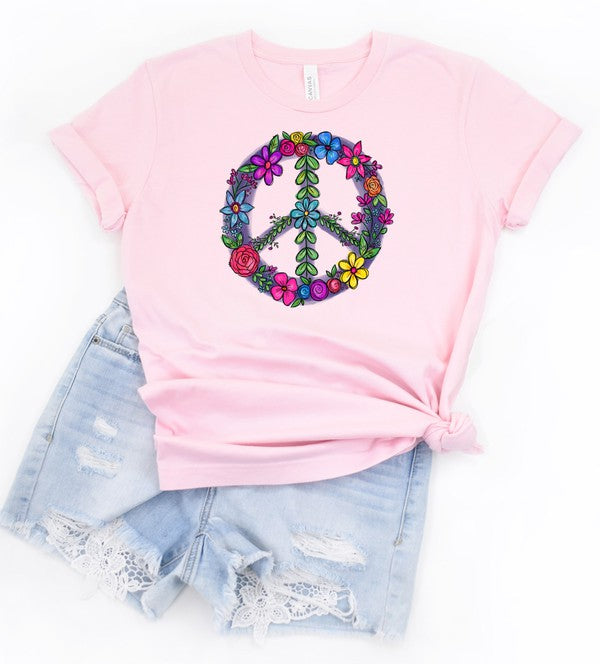 Floral Peace Sign Graphic Tee Plus Size