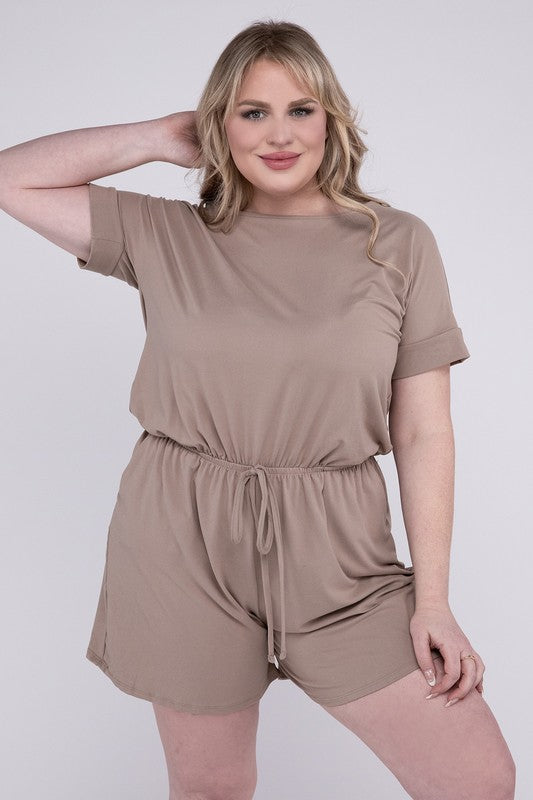 Zenana Plus Brushed Romper with Pockets