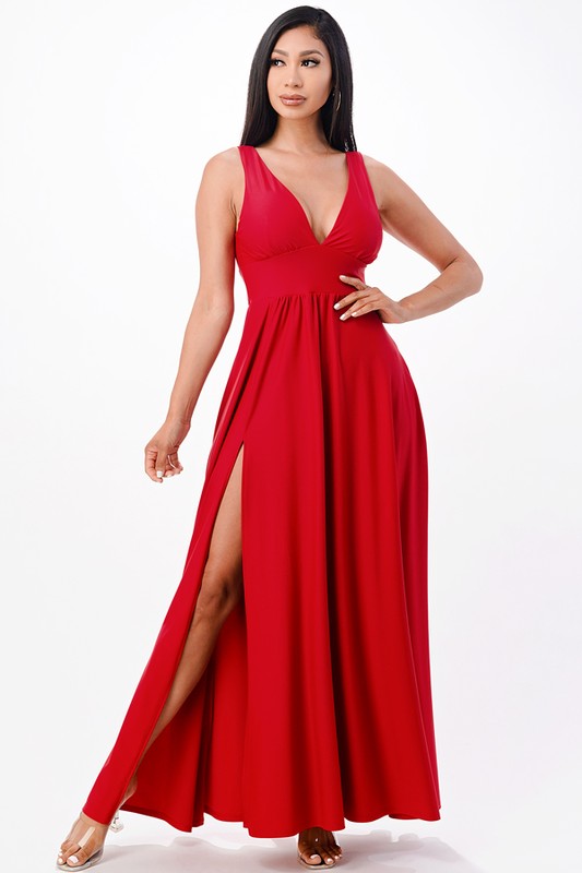 La Scala Tricot Deep V-Neck A-Line Dress