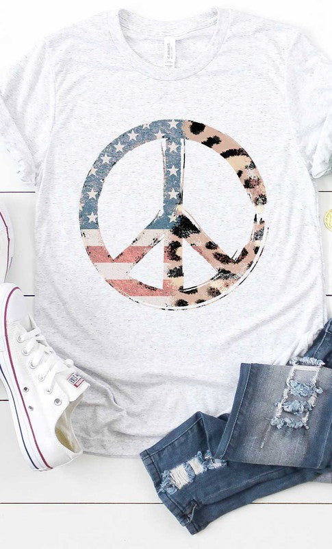 Distressed Vintage Flag Peace Sign Graphic Tee