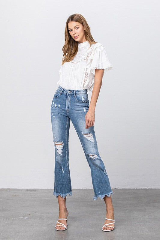 Stretch Mid Rise Crop Flare Jeans - Boho Soho