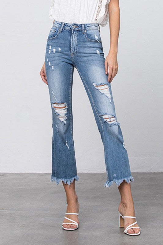 Stretch Mid Rise Crop Flare Jeans - Boho Soho