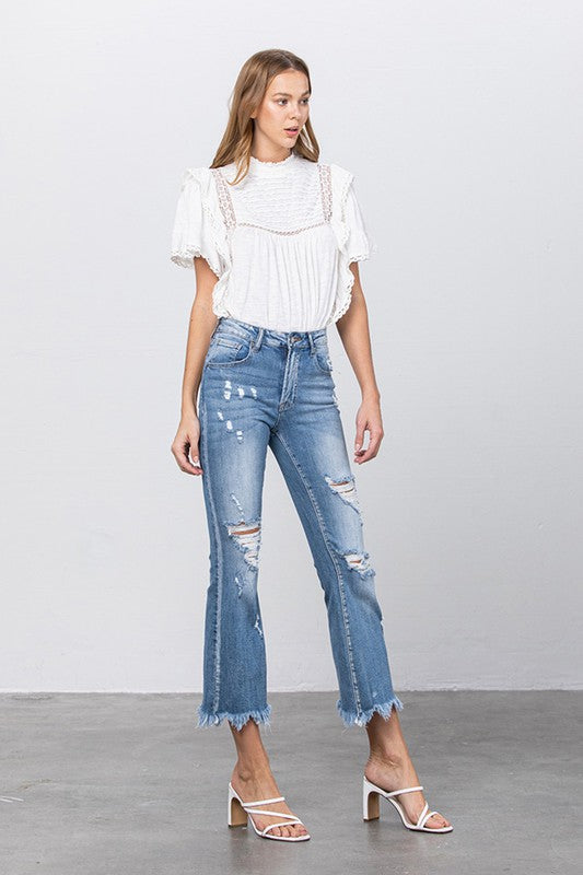 Stretch Mid Rise Crop Flare Jeans - Boho Soho