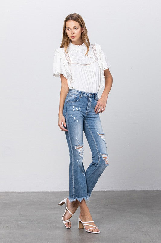 Stretch Mid Rise Crop Flare Jeans - Boho Soho