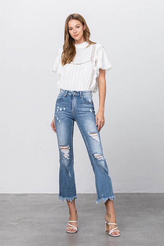 Stretch Mid Rise Crop Flare Jeans - Boho Soho