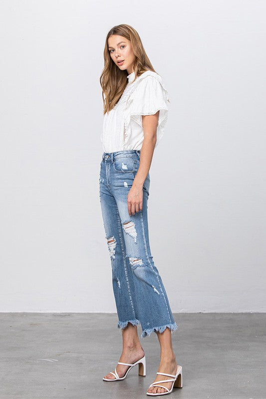 Stretch Mid Rise Crop Flare Jeans - Boho Soho