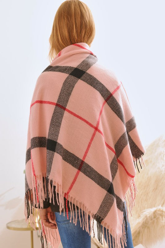 PLAID SQUARE FRINGE SHAWL SCARF