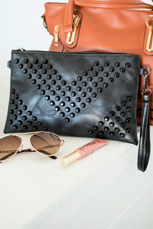 Skya Studded Hand Clutch Bag Handbag