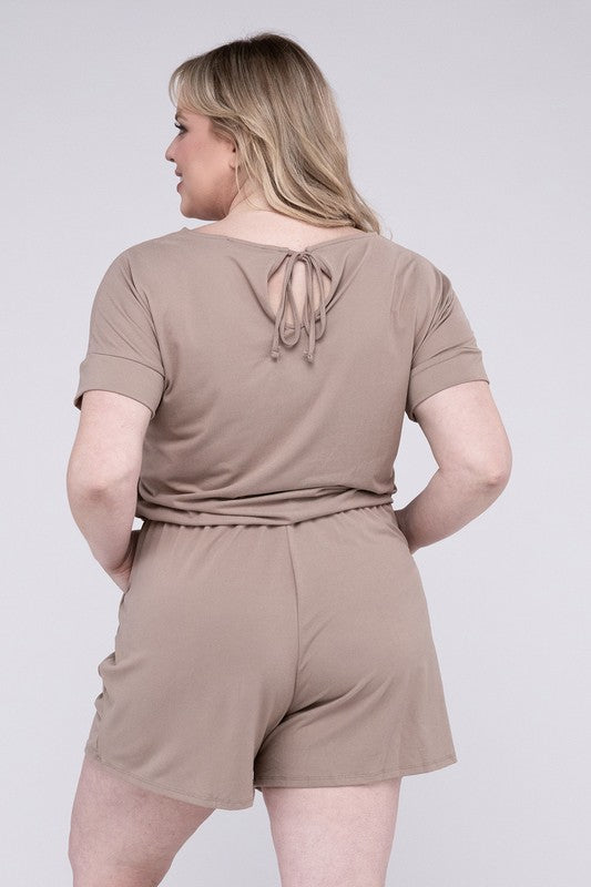 Zenana Plus Brushed Romper with Pockets