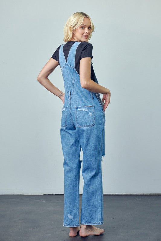 Denim Lab USA Pocket Patched Ripped Denim Overalls