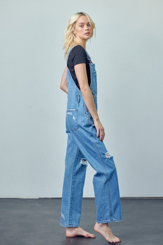 Denim Lab USA Pocket Patched Ripped Denim Overalls