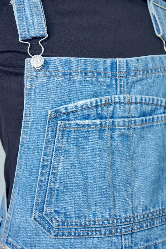 Denim Lab USA Pocket Patched Ripped Denim Overalls