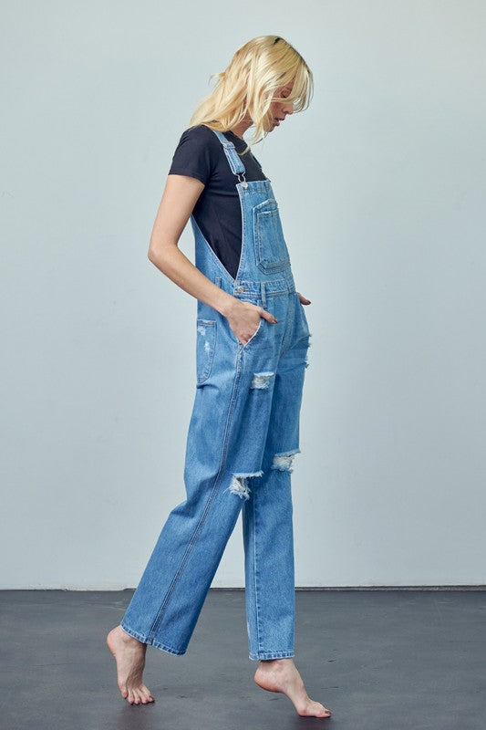 Denim Lab USA Pocket Patched Ripped Denim Overalls