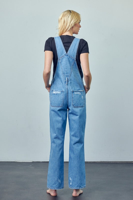 Denim Lab USA Pocket Patched Ripped Denim Overalls