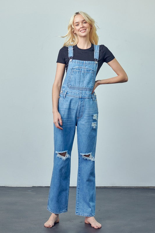 Denim Lab USA Pocket Patched Ripped Denim Overalls