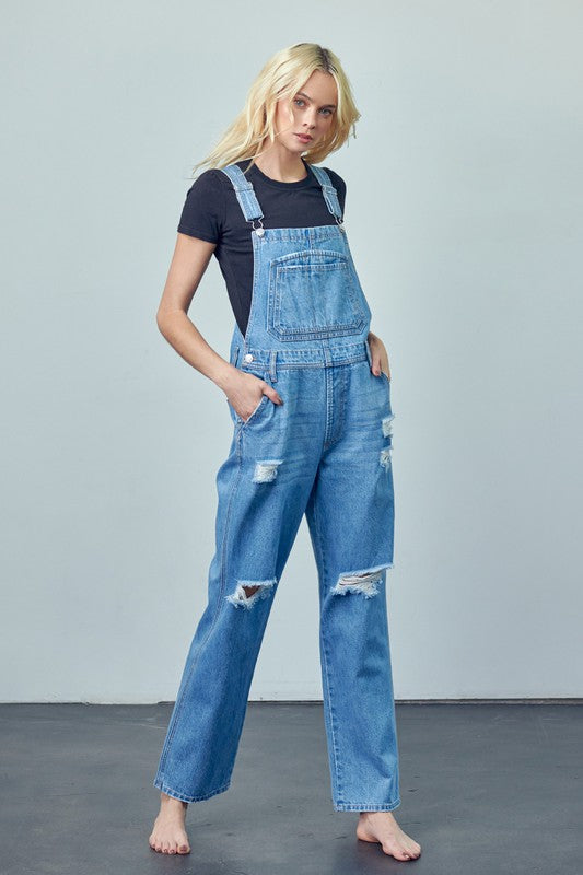 Denim Lab USA Pocket Patched Ripped Denim Overalls