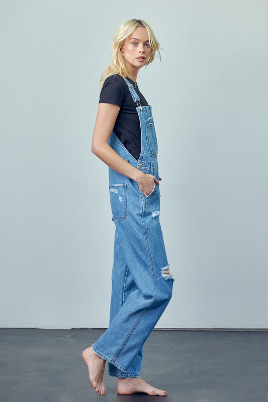 Denim Lab USA Pocket Patched Ripped Denim Overalls