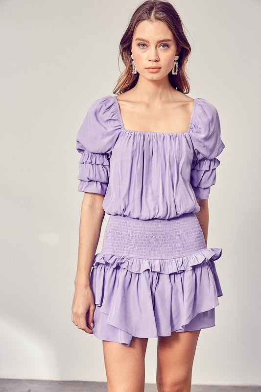 DO + BE COLLECTION Puff Sleeve Smocked Waist Romper