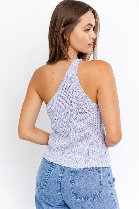 Le Lis One Shoulder Tape Yarn Knit Top