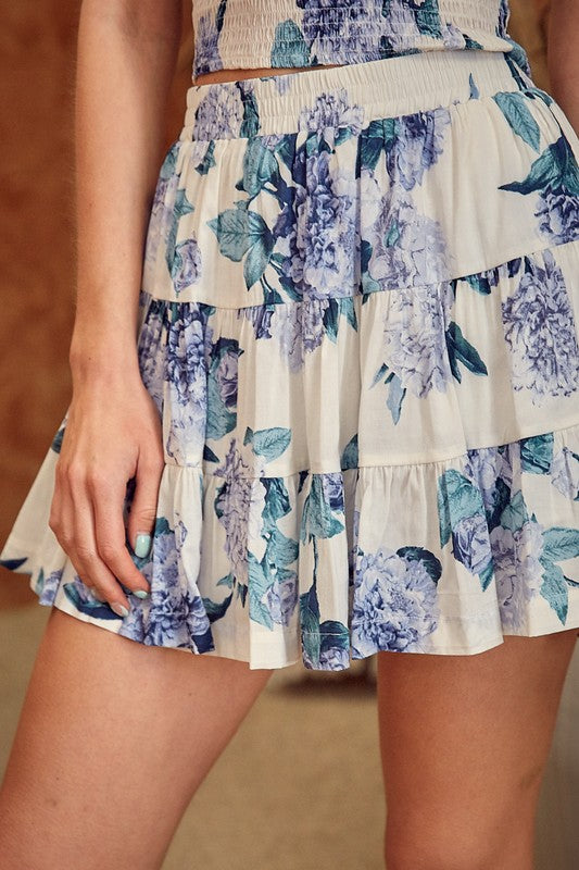 Flower Printed Tiered Skort - Boho Soho