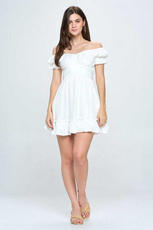 Off Shoulder Ruffle Mini Dress - Boho Soho