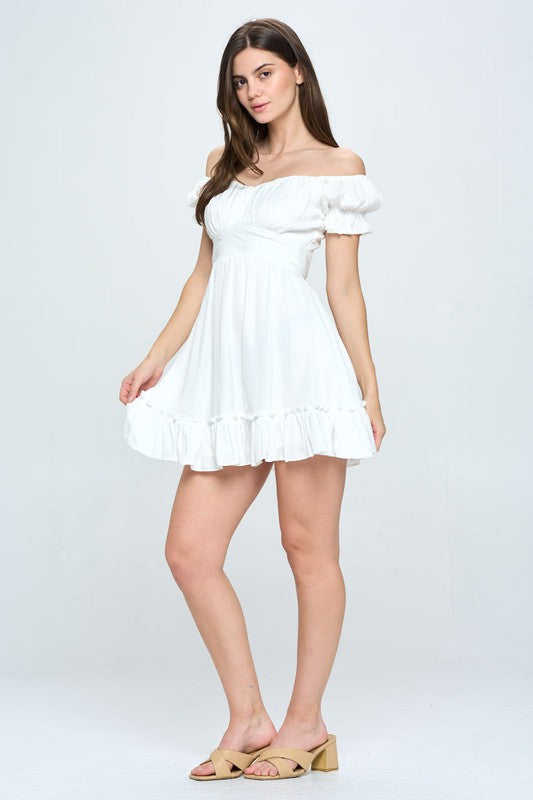 Off Shoulder Ruffle Mini Dress - Boho Soho