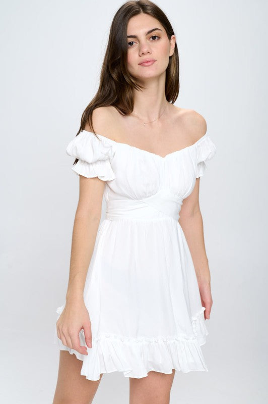 Off Shoulder Ruffle Mini Dress - Boho Soho