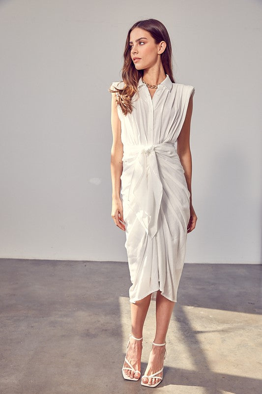 DO + BE COLLECTION Sleeveless Button Front Tie Dress